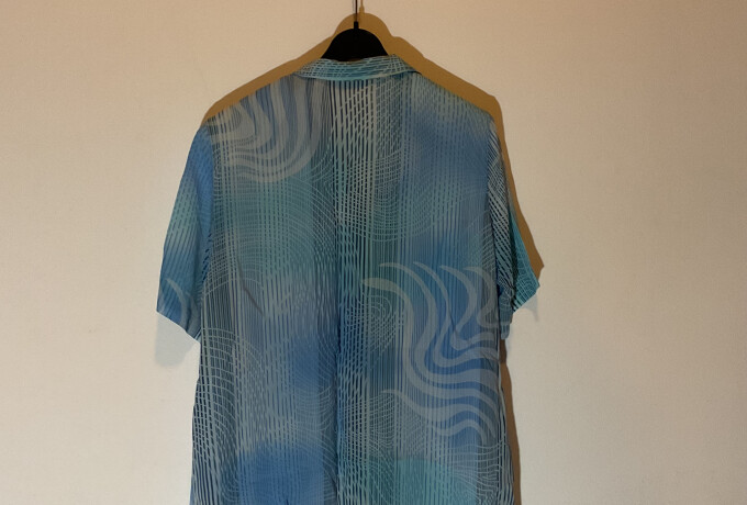 Een vintage Blauw, wit gemêleerde blouse met korte mouw van Erfo maat 46 photo 2 